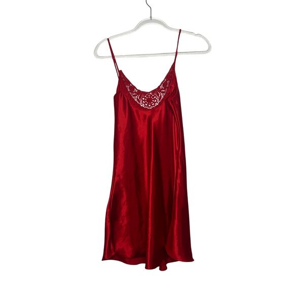Satin Silk Lingerie Night Dress Lace Trim Sleeveless Babydoll Red Womens Size S - Picture 4 of 5